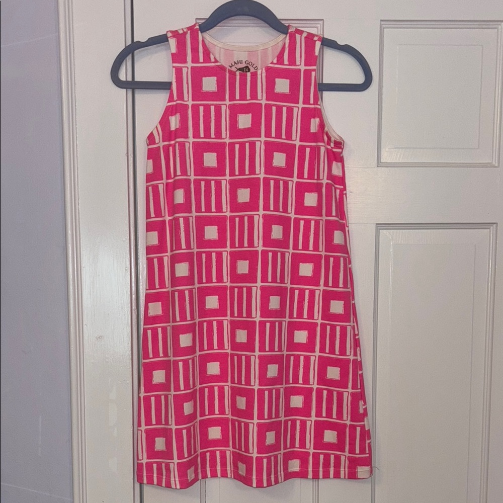 Vibrant Pink Sleeveless Dress with Nautical Flag Pattern